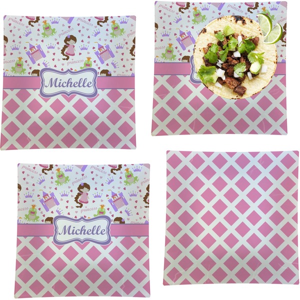 Princess & Diamond Print Set of Square Dinner Plates
