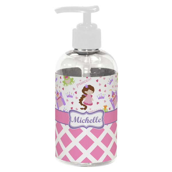Custom Princess & Diamond Print Plastic Soap / Lotion Dispenser (8 oz - Small - White) (Personalized)