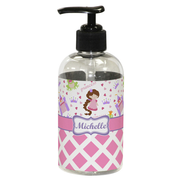 Custom Princess & Diamond Print Plastic Soap / Lotion Dispenser (8 oz - Small - Black) (Personalized)