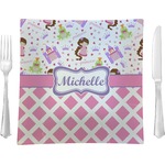 Princess & Diamond Print Glass Square Lunch / Dinner Plate 9.5" (Personalized)
