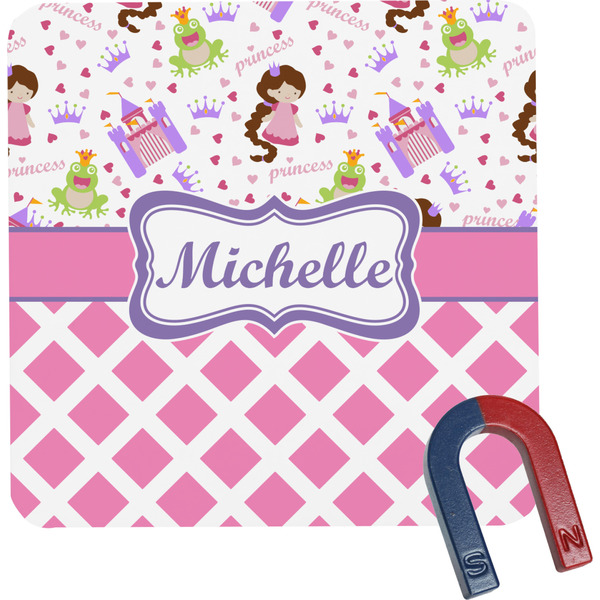 Custom Princess & Diamond Print Square Fridge Magnet (Personalized)
