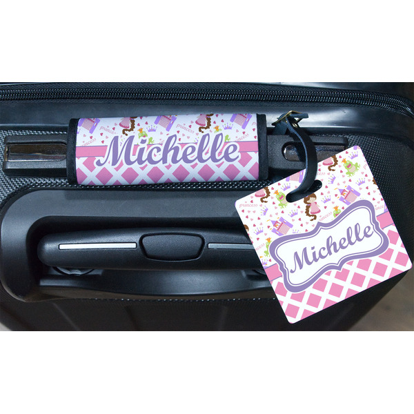 Princess & Diamond Print Square Luggage Tag & Handle Wrap - In Context