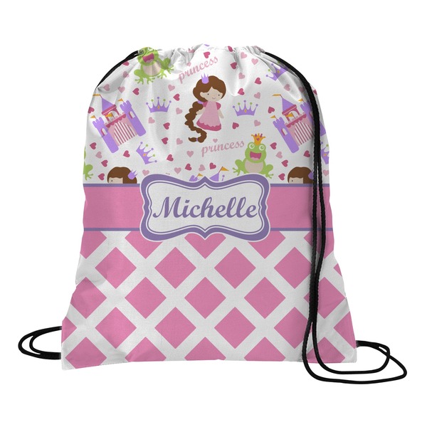 Custom Princess & Diamond Print Drawstring Backpack - Medium (Personalized)