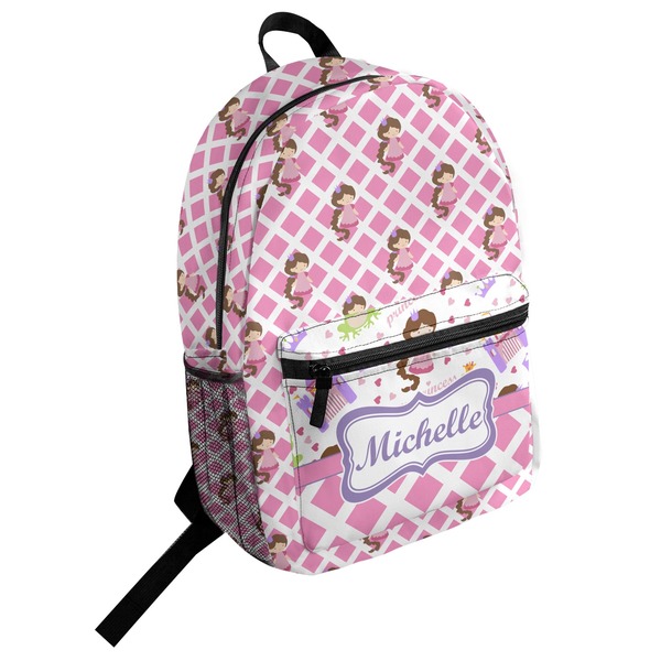 Custom Princess & Diamond Print Student Backpack (Personalized)