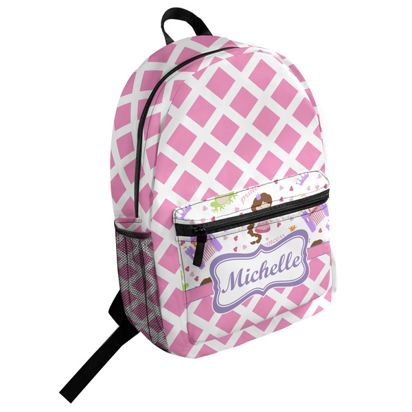 Custom Princess & Diamond Print Student Backpack (Personalized)