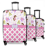 Princess & Diamond Print 3 Piece Luggage Set - 20" Carry On, 24" Medium Checked, 28" Large Checked (Personalized)