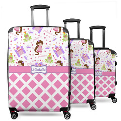 Princess & Diamond Print 3 Piece Luggage Set - 20" Carry On, 24" Medium Checked, 28" Large Checked (Personalized)