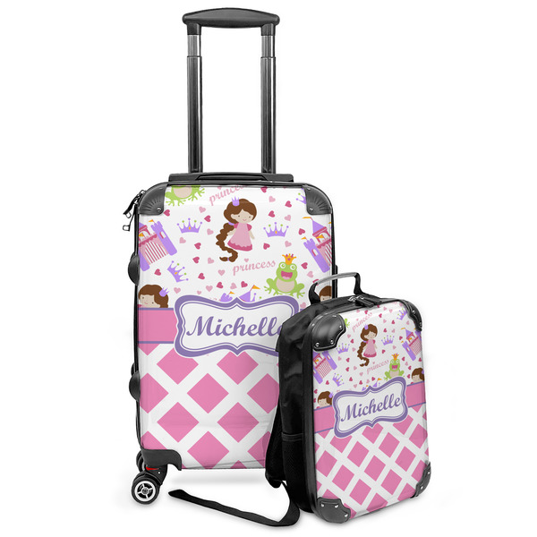 Custom Princess & Diamond Print Kids 2-Piece Luggage Set - Suitcase & Backpack (Personalized)