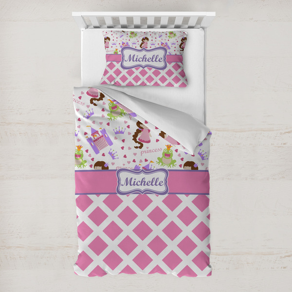 Custom Princess & Diamond Print Toddler Bedding Set - With Pillowcase (Personalized)