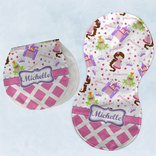 Princess & Diamond Print Two Peanut Shaped Burps - Open and Folded