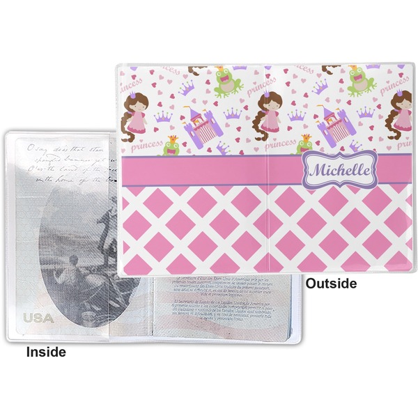 Princess & Diamond Print Vinyl Passport Holder - Flat Front and Back