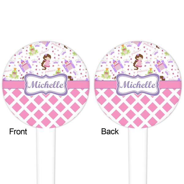 Princess & Diamond Print White Plastic 4" Food Pick - Round - Double Sided - Front & Back
