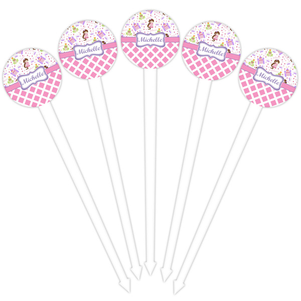 Princess & Diamond Print White Plastic 4" Food Pick - Round - Fan View