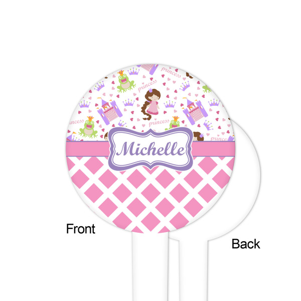 Princess & Diamond Print White Plastic 4" Food Pick - Round - Single Sided - Front & Back