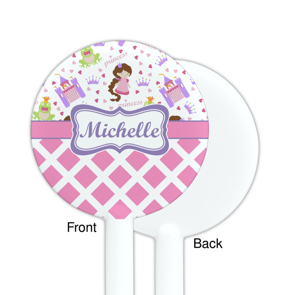 Princess & Diamond Print White Plastic 5.5" Stir Stick - Single Sided - Round - Front & Back