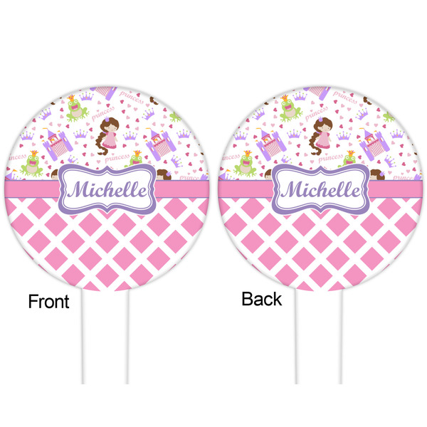 Princess & Diamond Print White Plastic 6" Food Pick - Round - Double Sided - Front & Back