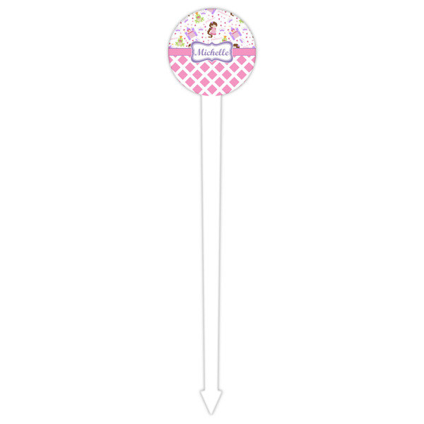 Princess & Diamond Print White Plastic 6" Food Pick - Round - Single Pick