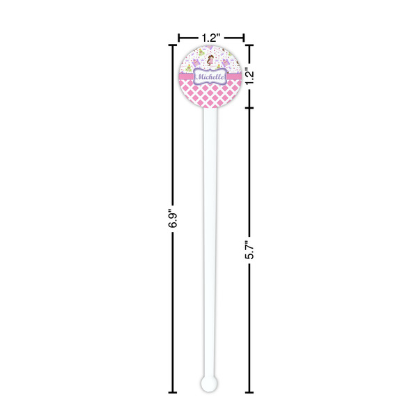 Princess & Diamond Print White Plastic 7" Stir Stick - Round - Dimensions