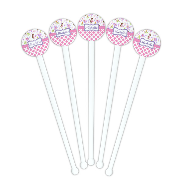 Princess & Diamond Print White Plastic 7" Stir Stick - Round - Fan View