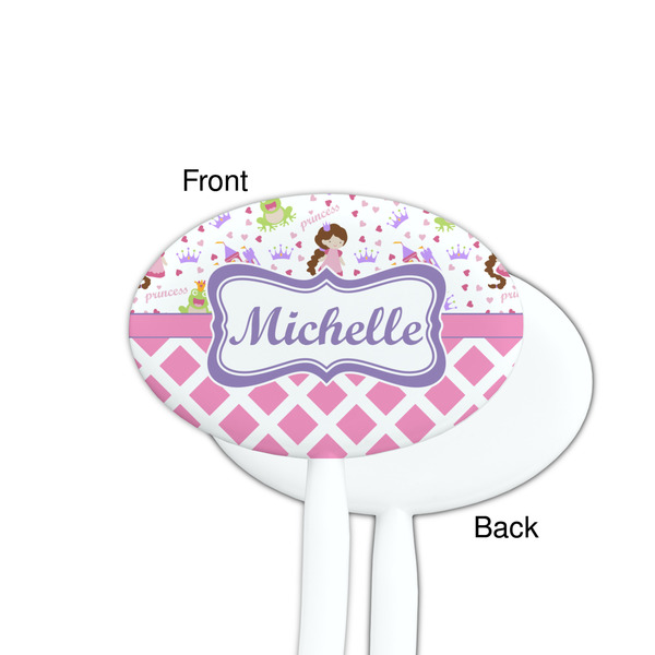 Princess & Diamond Print White Plastic 7" Stir Stick - Single Sided - Oval - Front & Back