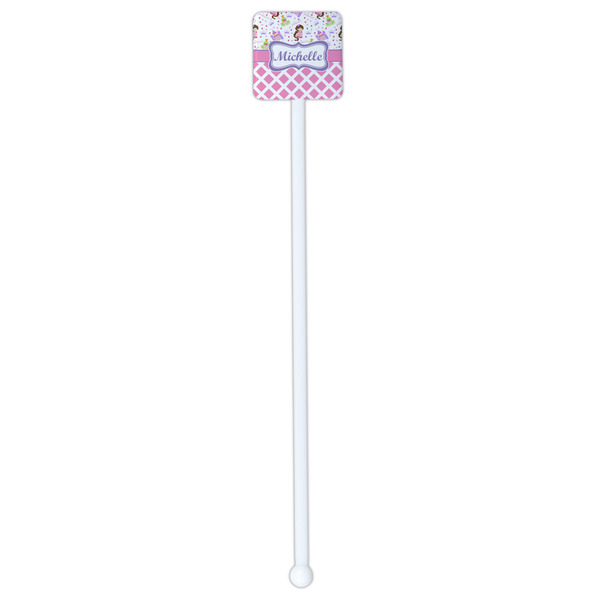 Princess & Diamond Print White Plastic Stir Stick - Double Sided - Square - Single Stick