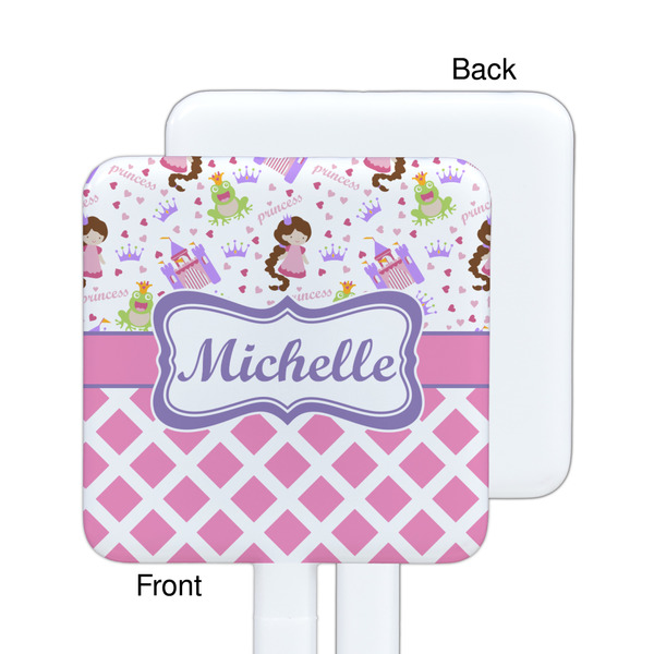 Princess & Diamond Print White Plastic Stir Stick - Single Sided - Square - Approval