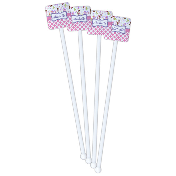 Princess & Diamond Print White Plastic Stir Stick - Single Sided - Square - Front