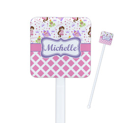Princess & Diamond Print Square Plastic Stir Sticks - Single Sided (Personalized)