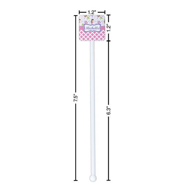 Princess & Diamond Print White Plastic Stir Stick - Square - Dimensions