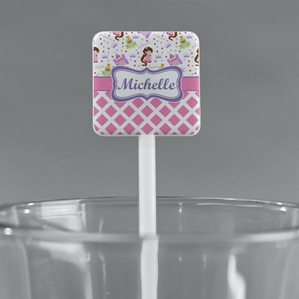 Princess & Diamond Print White Plastic Stir Stick - Square - Main