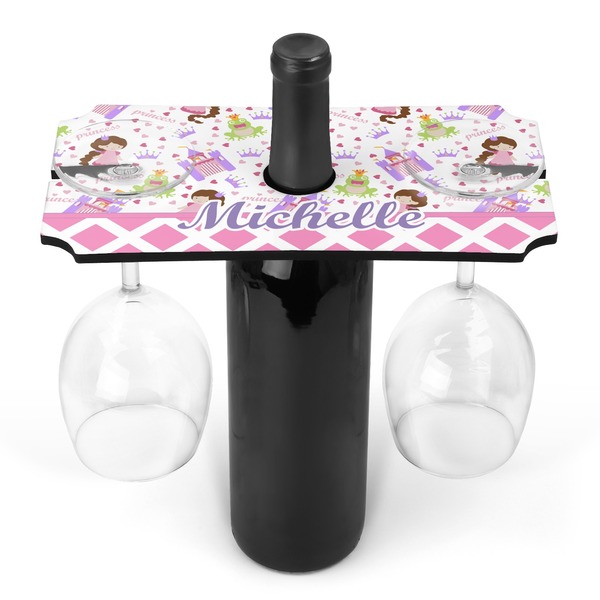 Custom Princess & Diamond Print Wine Bottle & Glass Holder (Personalized)