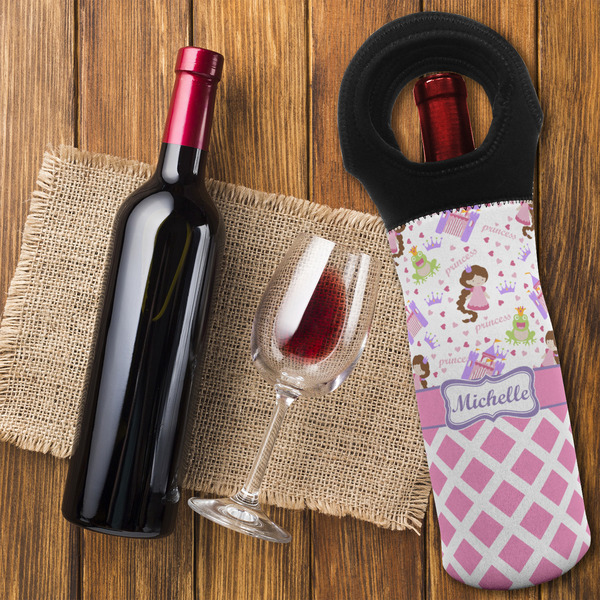 Princess & Diamond Print Wine Tote Bag - FLATLAY