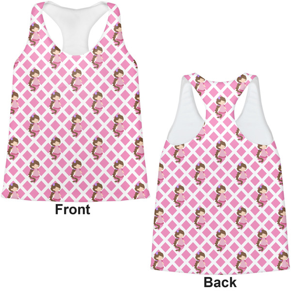Princess & Diamond Print Womens Racerback Tank Tops - Medium - Front and Back