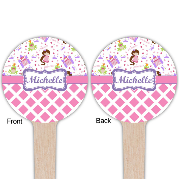 Princess & Diamond Print Wooden 4" Food Pick - Round - Double Sided - Front & Back
