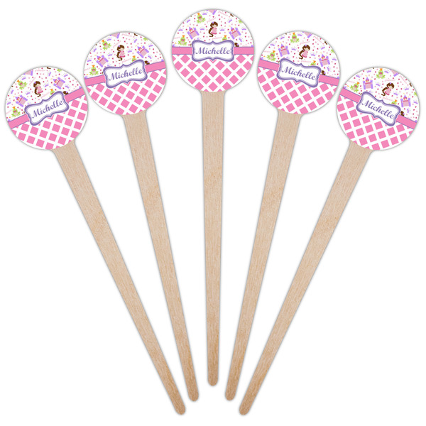 Princess & Diamond Print Wooden 4" Food Pick - Round - Fan View