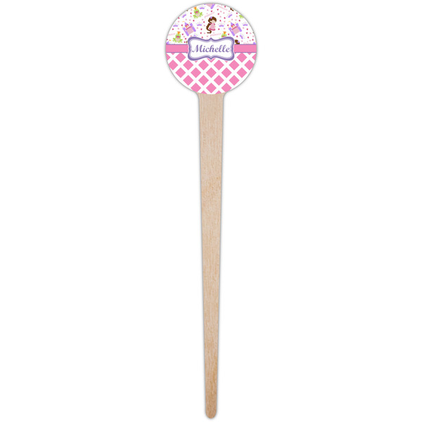 Princess & Diamond Print Wooden 4" Food Pick - Round - Single Pick