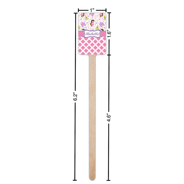 Princess & Diamond Print Wooden 6.25" Stir Stick - Rectangular - Dimensions