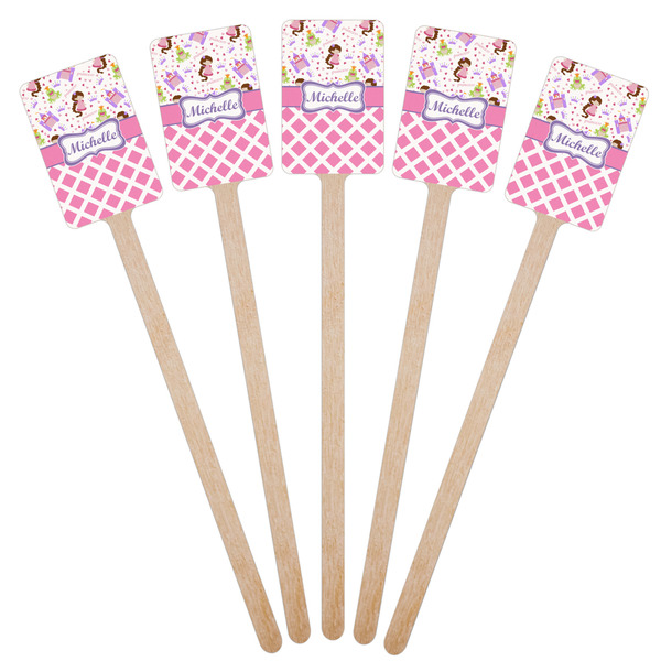 Princess & Diamond Print Wooden 6.25" Stir Stick - Rectangular - Fan View