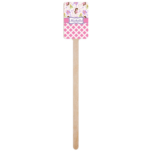 Princess & Diamond Print Wooden 6.25" Stir Stick - Rectangular - Single Stick