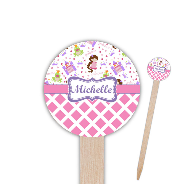 Custom Princess & Diamond Print Round Wooden Food Picks (Personalized)
