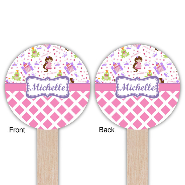 Princess & Diamond Print Wooden 6" Food Pick - Round - Double Sided - Front & Back