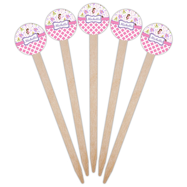 Princess & Diamond Print Wooden 6" Food Pick - Round - Fan View