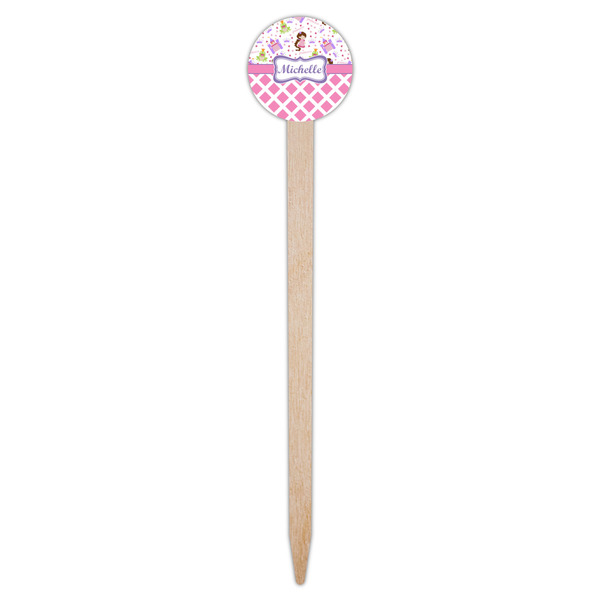 Princess & Diamond Print Wooden 6" Food Pick - Round - Single Pick