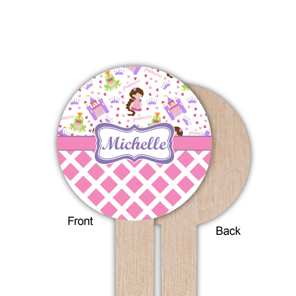Princess & Diamond Print Wooden 6" Food Pick - Round - Single Sided - Front & Back