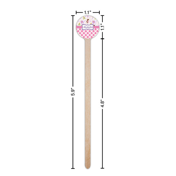 Princess & Diamond Print Wooden 6" Stir Stick - Round - Dimensions