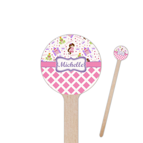 Custom Princess & Diamond Print 7.5" Round Wooden Stir Sticks - Single Sided (Personalized)