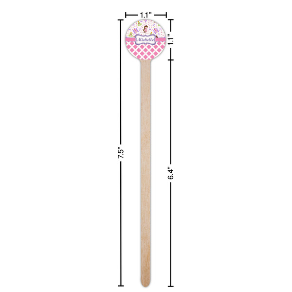 Princess & Diamond Print Wooden 7.5" Stir Stick - Round - Dimensions