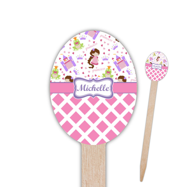 Custom Princess & Diamond Print Oval Wooden Food Picks (Personalized)