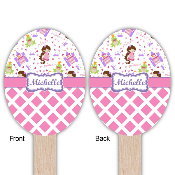 Princess & Diamond Print Wooden Food Pick - Oval - Double Sided - Front & Back