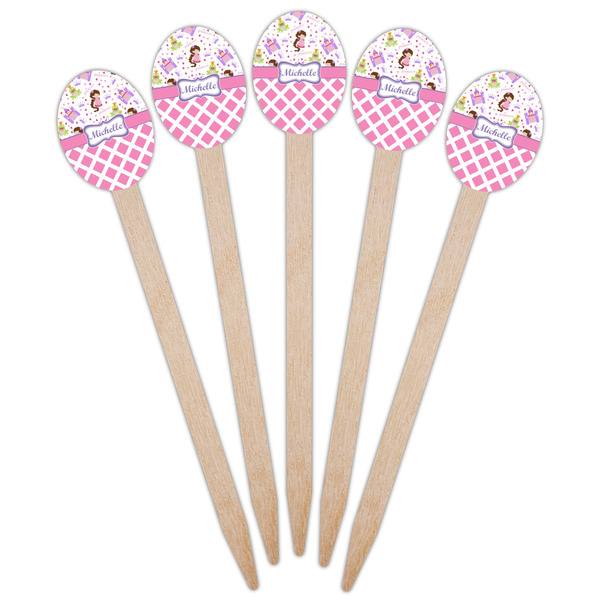 Princess & Diamond Print Wooden Food Pick - Oval - Fan View